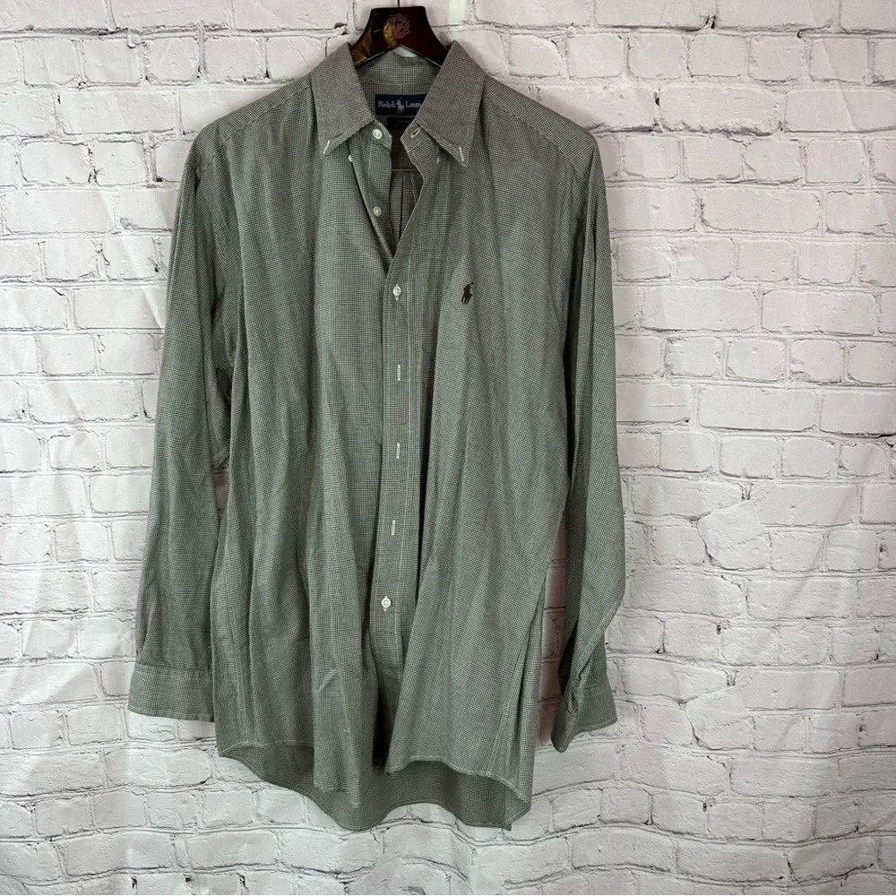 ralph lauren long sleeve shirt blake 100% cotton sz medium houndstooth